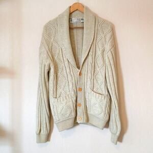 Vintage London Fog 80s Cable Knit Oatmeal Cardigan